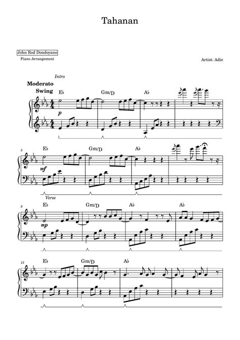 Adie Tahanan Piano Sheet Sheets By John Rod Dondoyano