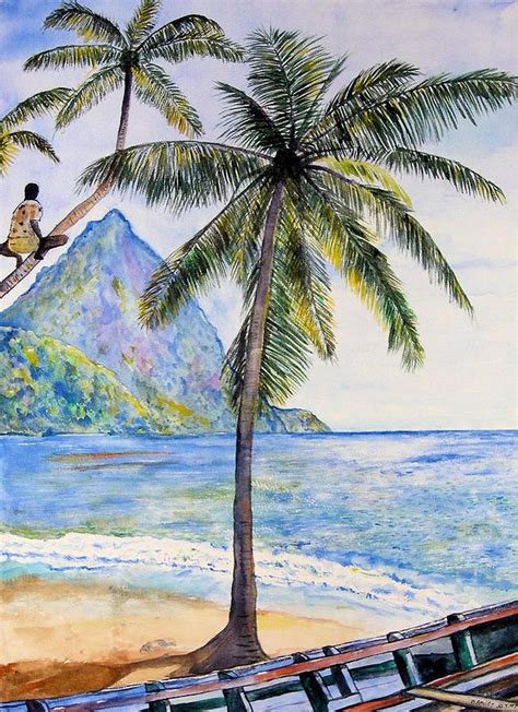 Man In Palm Tree St Lucia Painting By Byron Bailey Fine Art America