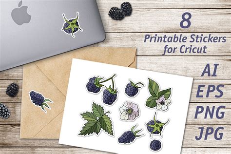 Blackberry Printable Stickers Cricut Design By Helgakov Thehungryjpeg