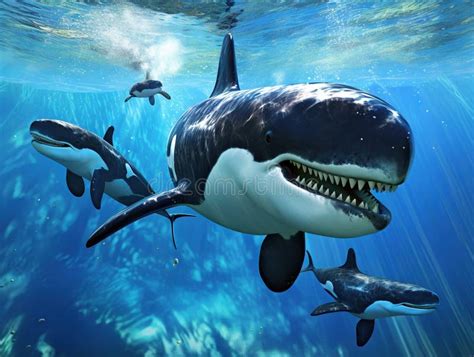 Ai Generated Illustration Wildlife Concept Of Three Orca Killer Whales