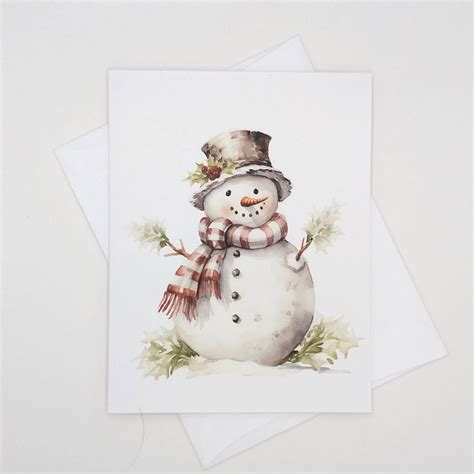 Snowman Card Set, Christmas Cards, 8 Blank Folded Note Cards, Snow ...