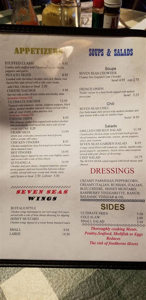 Menu at Seven Seas Restaurant, Milford