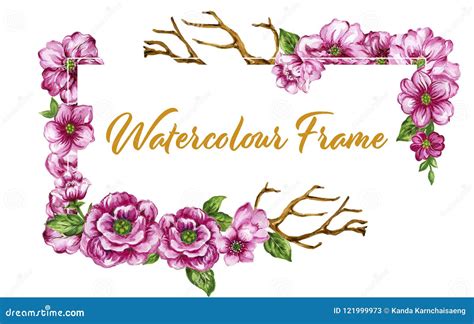 Watercolor Gouache Colorful Floral Collection With Leaves And Fl Stock