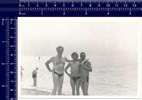 Three Shirtless Men Hug Beach Trunks Bulge Guys Gay Int Vintage Photo Original EBay