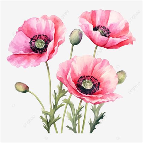 Pink Poppy Flowers Watercolor Illustration Flower Flora Petal Png