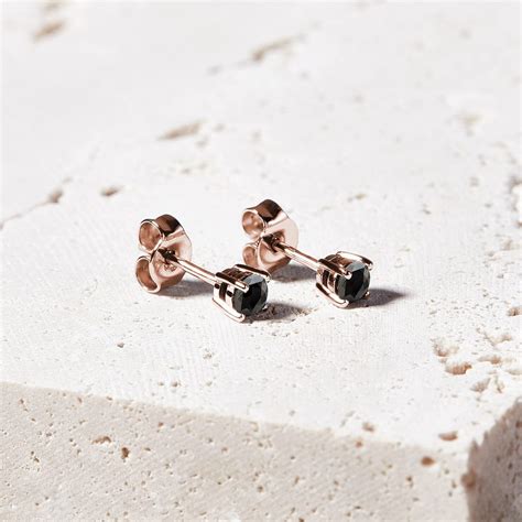 Black Diamond Stud Earrings in Rose Gold | KLENOTA