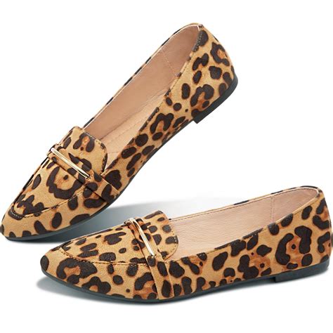 Obtaom Women S Faux Suede Pointy Toe Loafer Ballet Flat Dress Shoes Leopard Us7