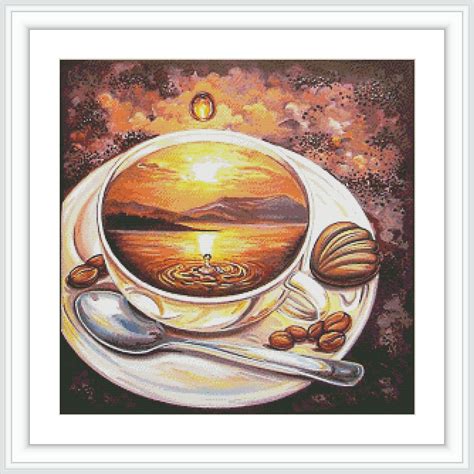 Counted Cross Stitch Pattern Coffee Cup Cross Stitch Large Etsy