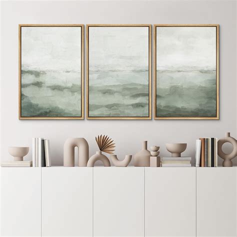 Idea4wall Sage Green Abstract Landscapes Modern Organic Minimal Framed Canvas 3 Pieces Print