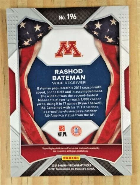 Panini Prizm Rashod Bateman All Americans Rookie Card Mint