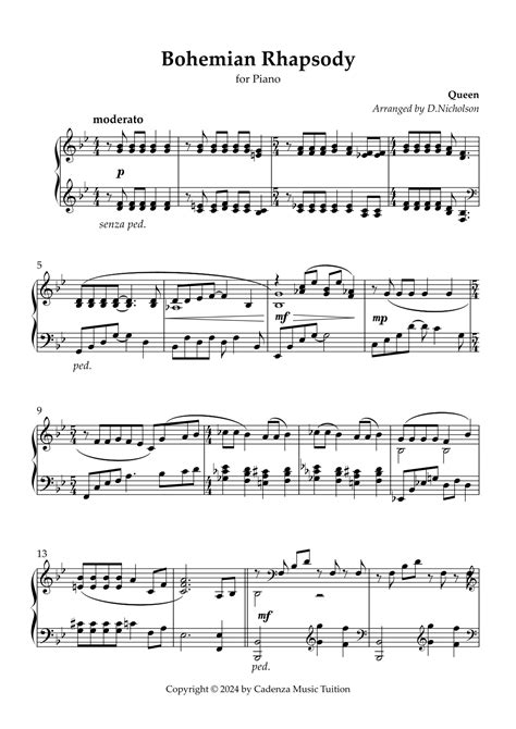 Bohemian Rhapsody Arr Daniel Nicholson By Queen Sheet Music For