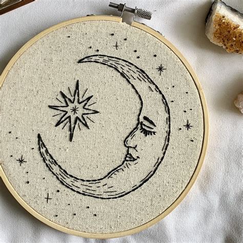 Illustrative Crescent Moon Embroidery Hoop Etsy Embroidery