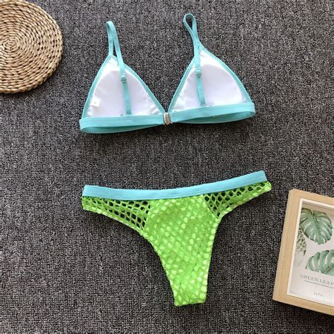 New Solid Color Mesh Two Piece Sexy Bikini Swimsuit Aliexpress Bikini Bikinis Woman