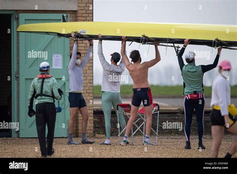 Cambridge University Boat Club Crews Train On The River Great Ouse Near