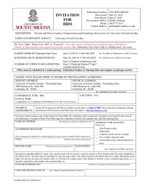 Fillable Online Sc Edu Solicitations Documentsinvitation Date Issued