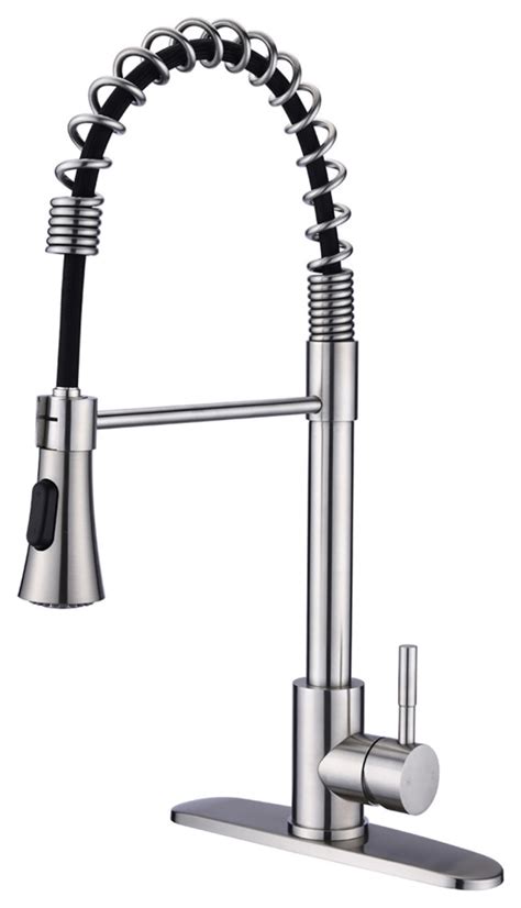 Single Handle Deck Mounted Spring Neck Pull Down Kitchen Faucet With Sprayer Contemporary