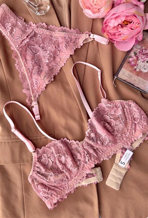 Pink Lingerie Pink Lace Lingerie Set Pink Lingerie For Women Cute Lingerie Etsy