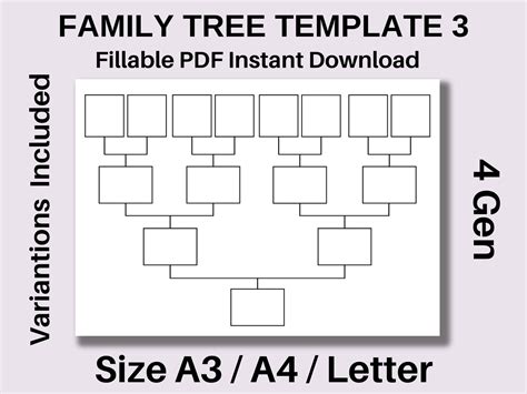 Family Tree Template, Fillable PDF Instant Download, Genealogy Template ...