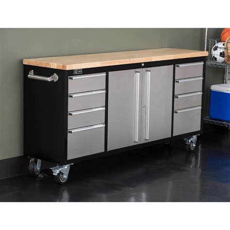 Trinity 72x19 Black And Stainless Steel Rolling Workbench