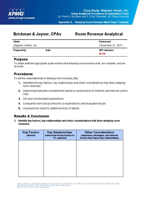 Kpmg Majestic Hotels Appendix A Work Paper Template Pdf Internal