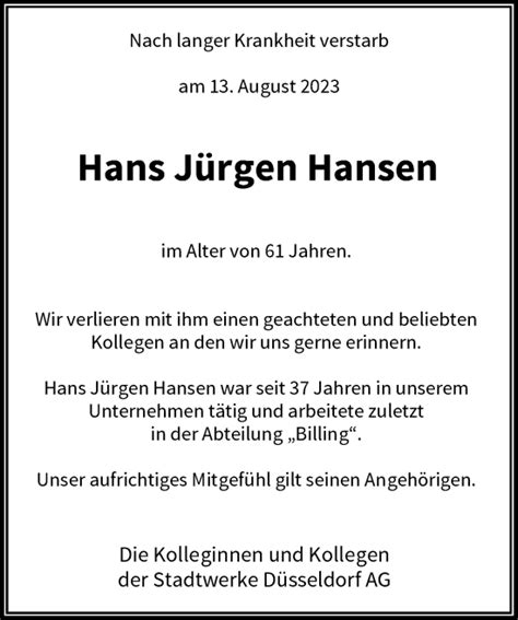 Alle Traueranzeigen für Hans Jürgen Hansen trauer rp online de