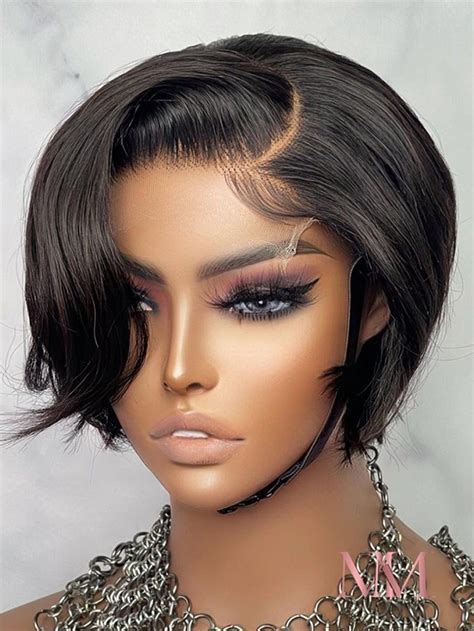 1341 Lace Front Pixie Cut Human Hair Wig Braziliaans Haar Haar In Vlechten Haar