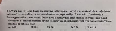 Answered White Eyes W Is Sex Linked And Recessive In Drosophila Cruved Wings Cu And