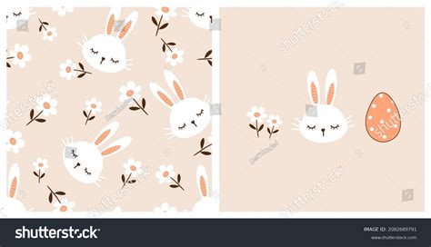 Seamless Pattern Rabbit Cartoons Daisy Flower Stock Vector Royalty