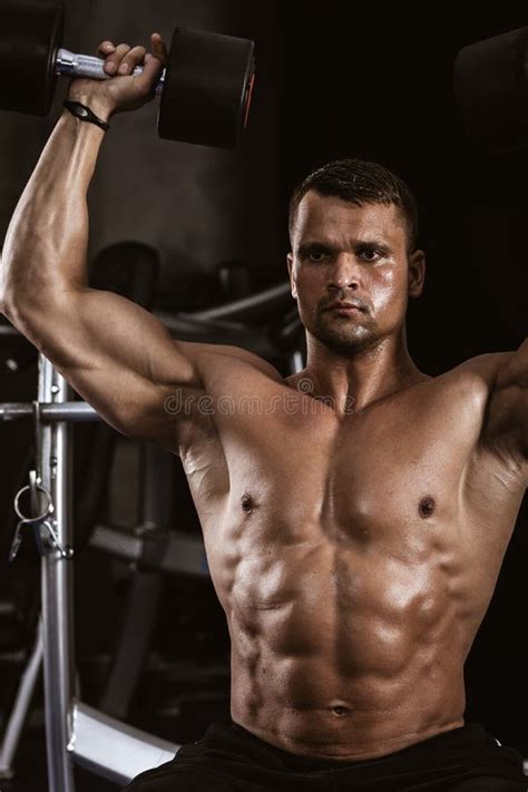 Fitness In Gym Sport And Healthy Lifestyle Concept Handsome Athletic Man With Naked Torso