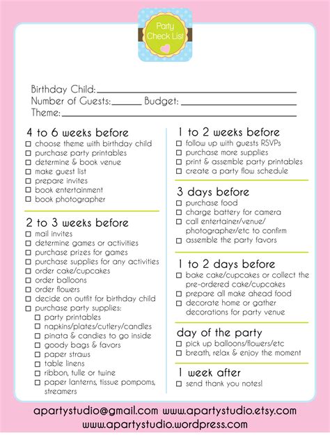 Free Printable Party Checklist Birthday Party Checklist Party