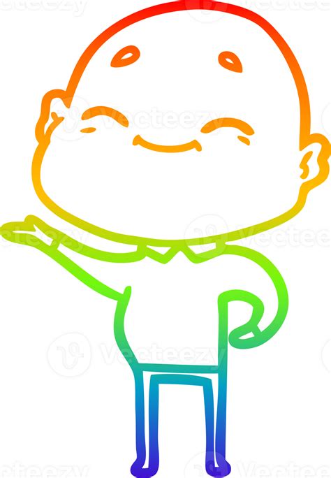 Rainbow Gradient Line Drawing Happy Cartoon Bald Man 38110800 Png