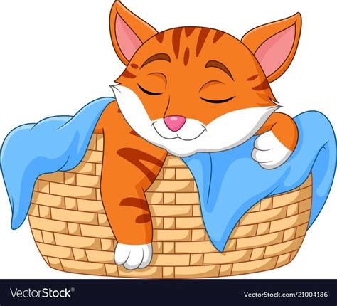 Cartoon Cat Sleeping In The Basket Vector Image On Vectorstock Cat