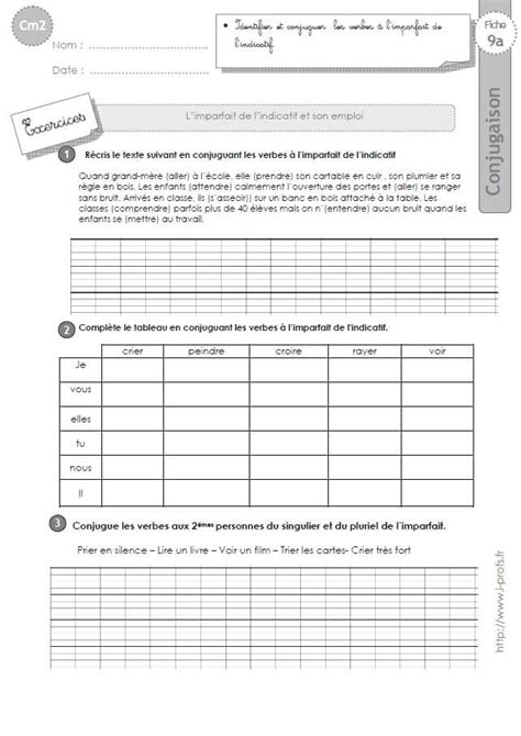 CM2 EXERCICES CONJUGAISON corrigés L imparfait de l indicatif et son