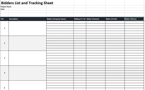 Bidders List And Tracking Sheet Jtechdigi