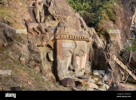 Lord Shiva Sculpture Carved In A Mountain In Unokoti Tripura India