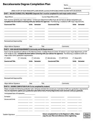 Fillable Online Sfsu Baccalaureate Degree Completion Plan Form Fax