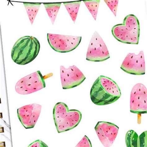 Watermelon Planner Stickers Watercolour Stickers Fruit Etsy