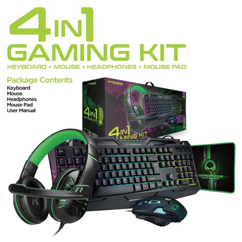 Hypergear 4 In 1 Gaming Kit Includes Full Sized Rgb Backlit Keyboard