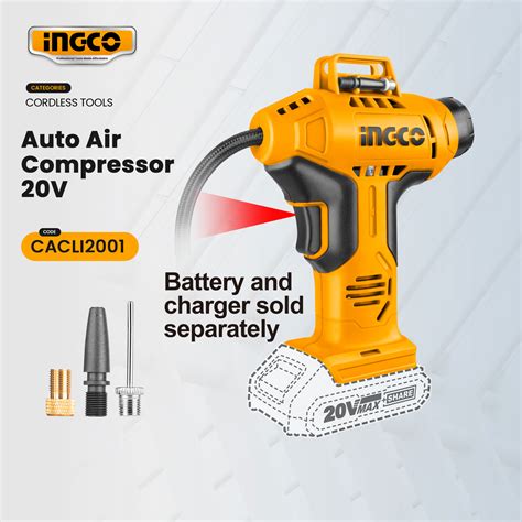 Ingco Lithium Ion V Cordless Auto Air Compressor Tire Inflator