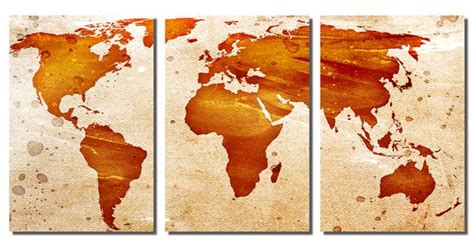 Abstract Art World Map Canvas Print Panel Split Triptych Wall Art