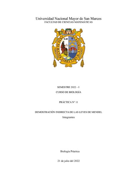 Demostración Indirecta De Las Leyes De Mendel Universidad Nacional Mayor De San Marcos