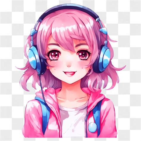 Download Kawaii Anime Girl In Pink Attire With Headphones Online Creative Fabrica