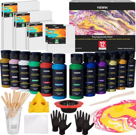 Viswin Basic Acrylic Pouring Paint Set Set Of 12 Bottles 203oz60ml