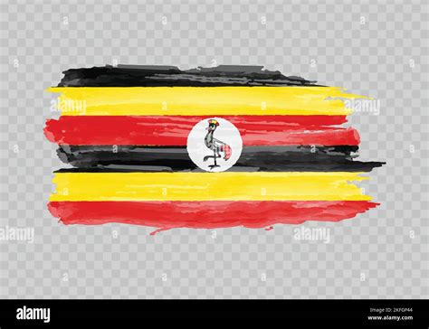 Watercolor Painting Flag Of Uganda Hand Drawing Brush Stroke Stock