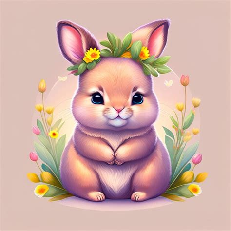 Premium AI Image Springtime Adorable Baby Bunny Wearing A Flower Crown