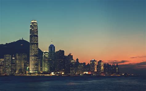 Wallpaper Sunset Sea City Cityscape Hong Kong Night Water