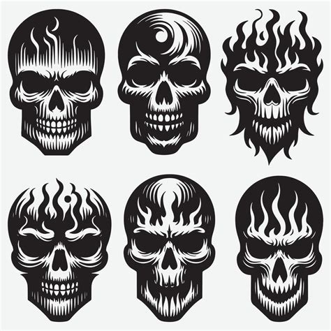 Stylish Skull Silhouettes Clip Art Set For Modern Illustrative Needs