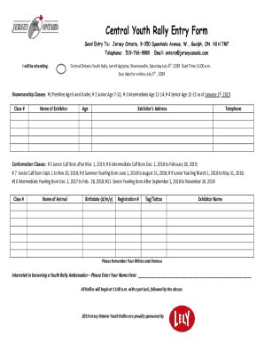 Fillable Online Central Youth Rally Entry Form Fax Email Print PdfFiller