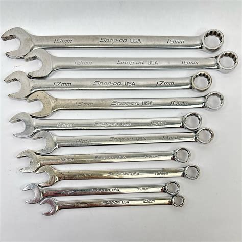 Snap On 10 Pc 12 Point Metric Flank Drive Plus Combination Wrench Set