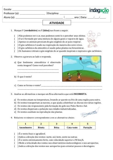 Atividade 5º Ano Reconhecer Ar E Vento IndagaÇÃo